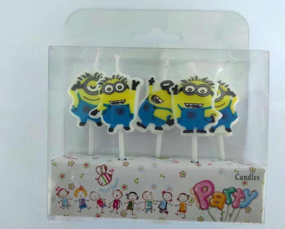 ProductGoods - 5 Verjaardagskaarsjes Minions | Dinosaurus | Verjaardag | Traktatie | Taart Decoratie | Kinderen | Vuurwerk taartversiering